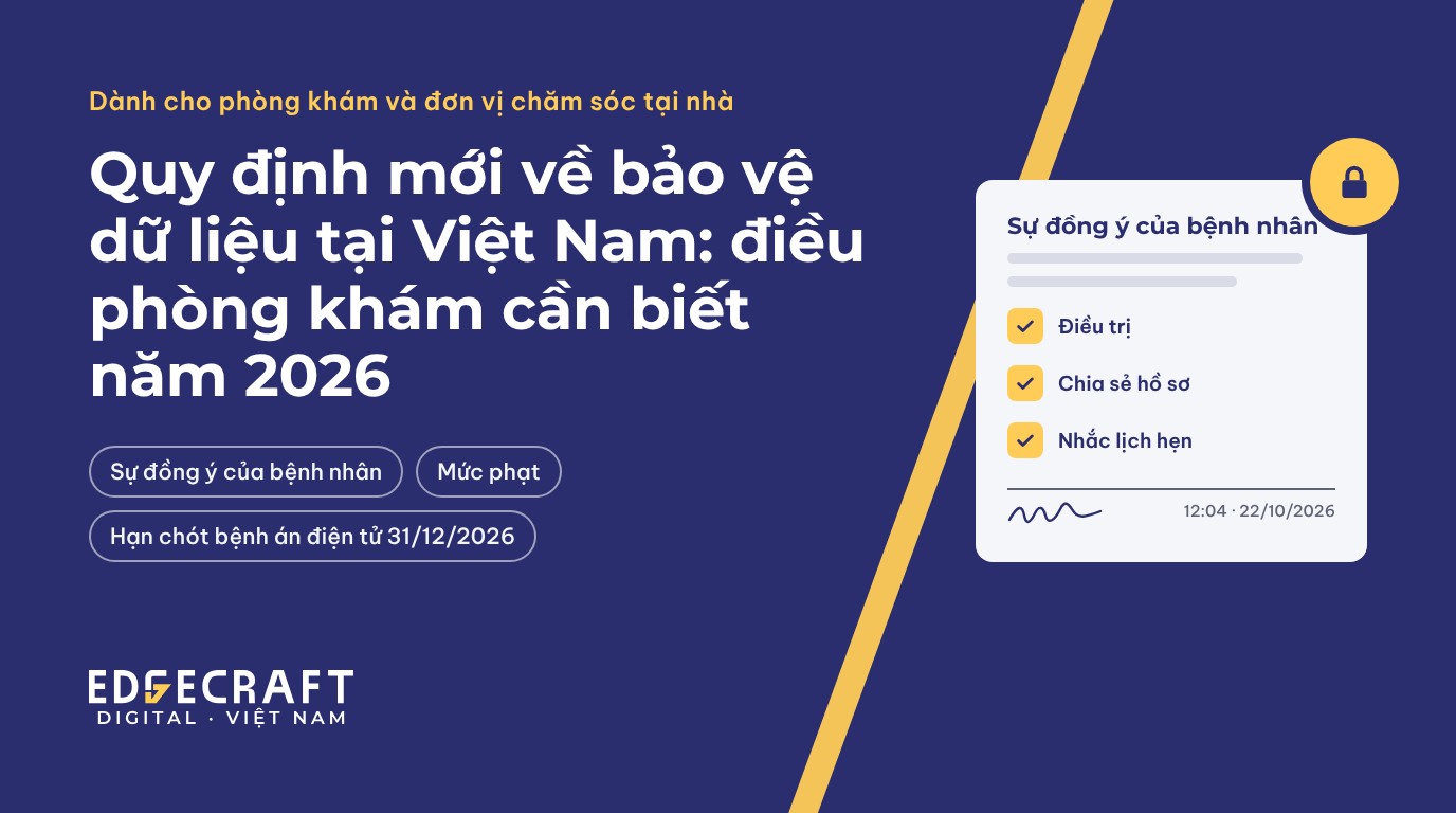 Tiêu đề bài viết, Quy định mới về bảo vệ dữ liệu tại Việt Nam: điều phòng khám cần biết năm 2026, bên cạnh mẫu đồng ý của bệnh nhân với ba ô đã đánh dấu và ổ khóa